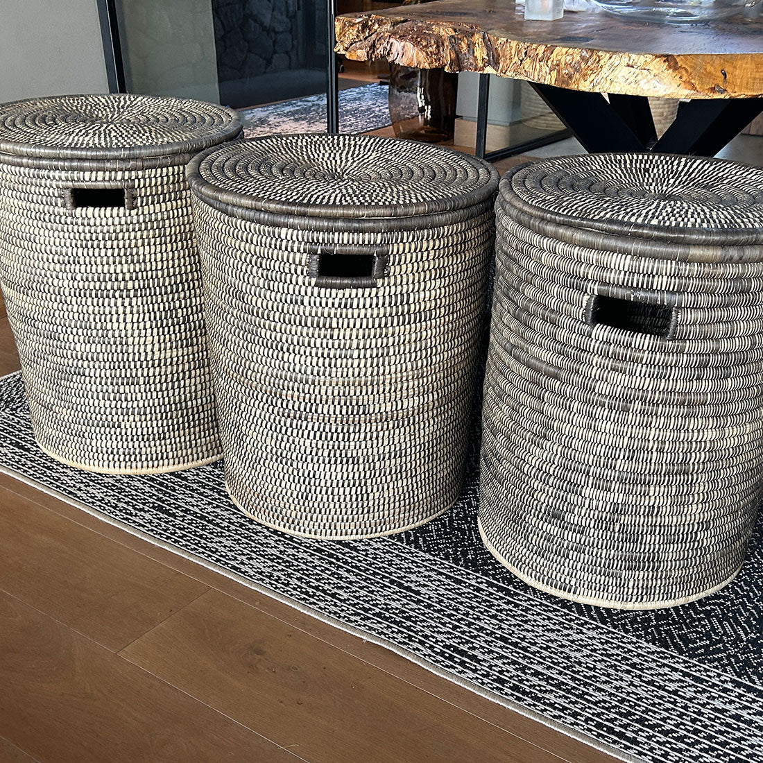 Juti Laundry Baskets Natural & Black with Lid